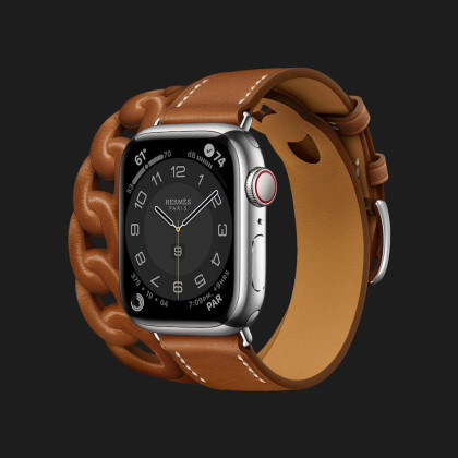 Apple Watch Series 7 41mm Hermès Silver Stainless Steel Case with Gourmette Double Tour (Fauve)